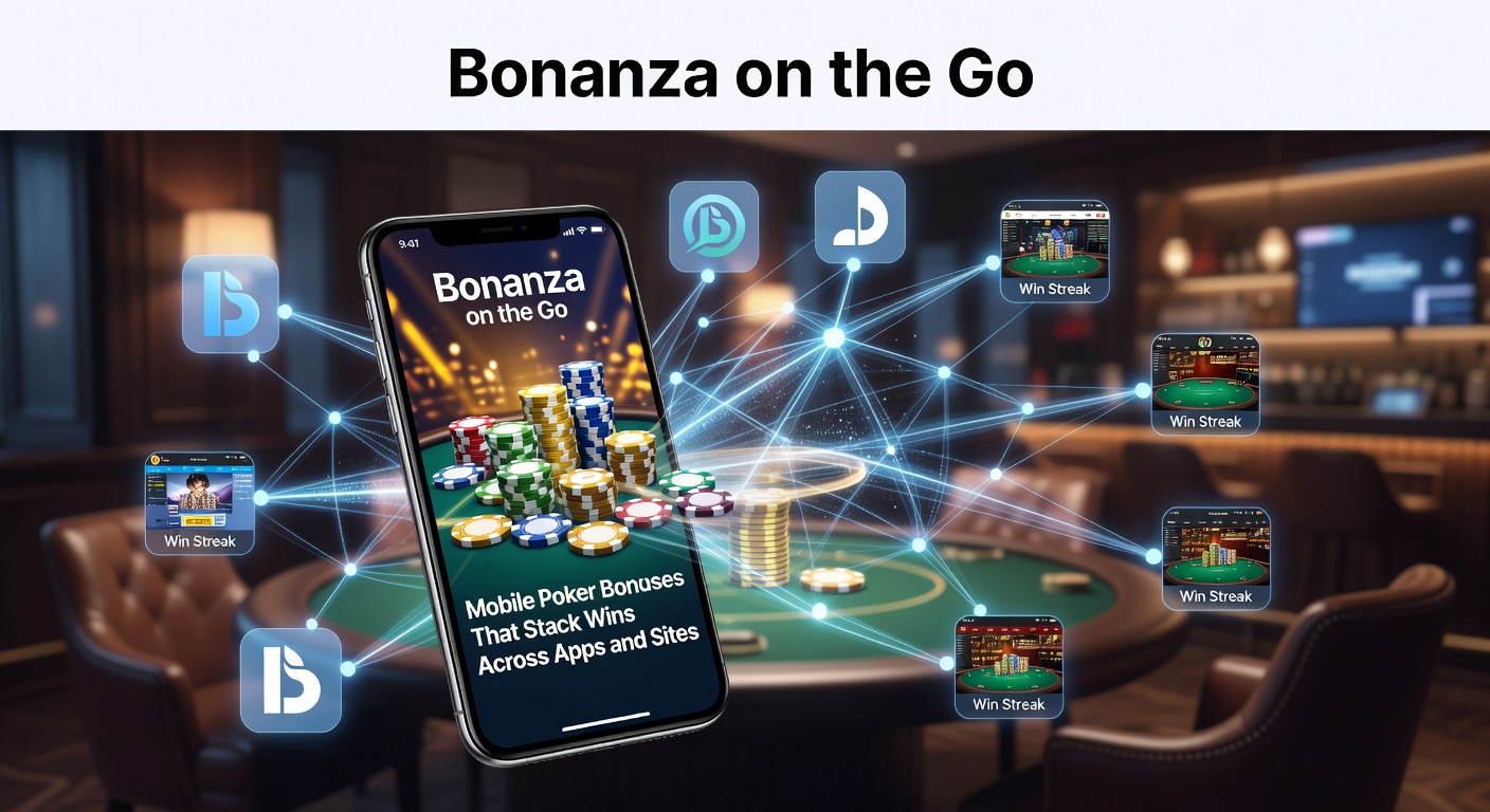 Smartphone met poker-apps en stapelende bonussen op scherm, symboliserend mobiele pokerwinsten