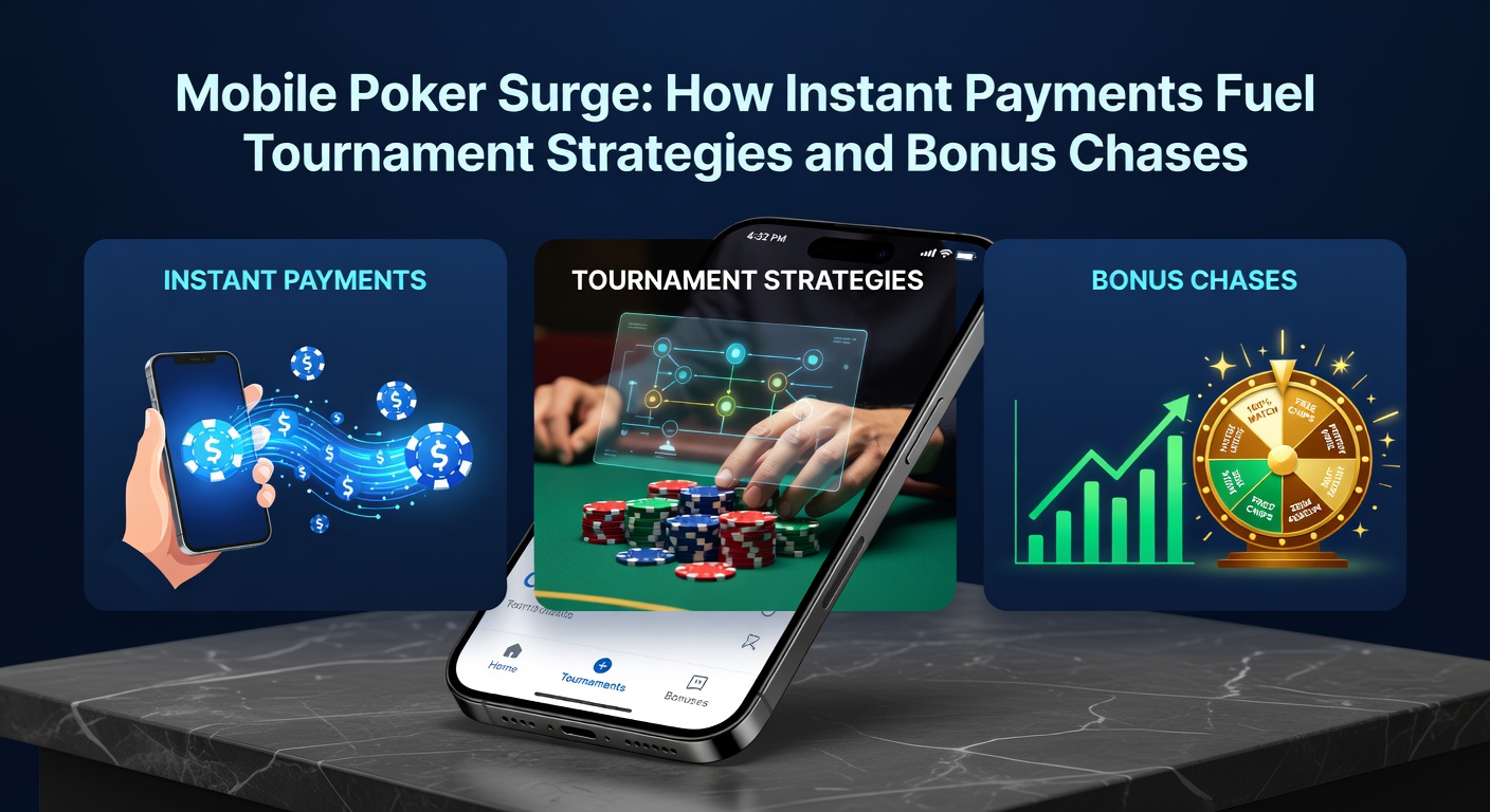 Grafiek met iconen van snelle betalingen en pokertoernooien op mobiel scherm