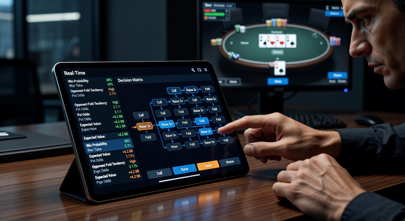 Realtime analytics dashboard op een mobiele pokerapp tijdens een high-stakes sessie